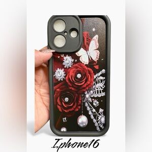 NWT Black Floral Phone Case with Red Roses